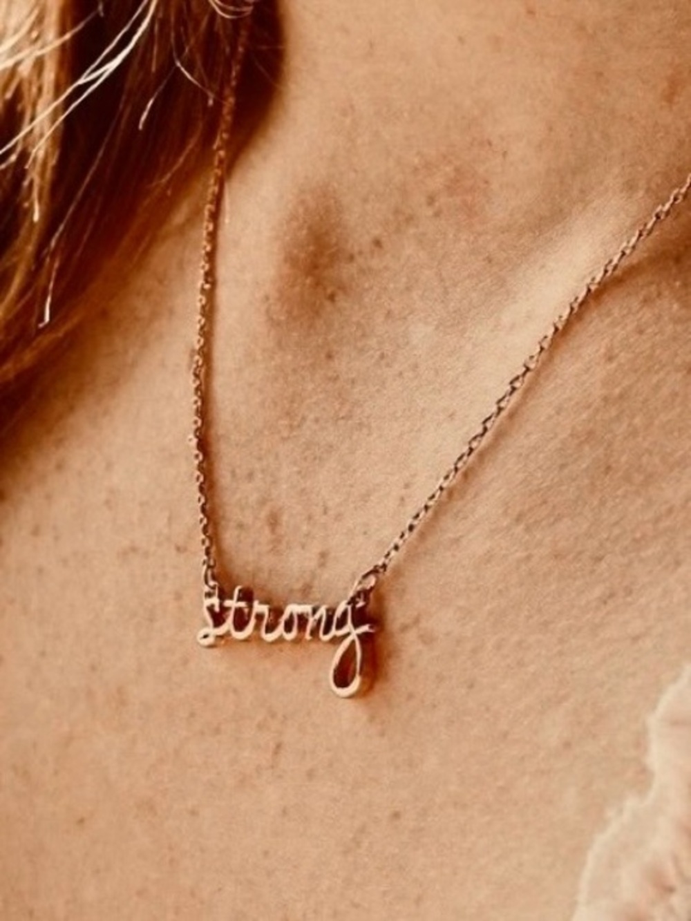 New “Strong” Script Pendant Necklace - Gold